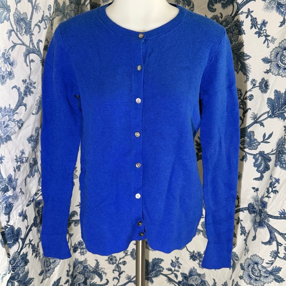 A New Day Royal Blue Button-Front Crewneck Cardigan Mother of Pearl Buttons